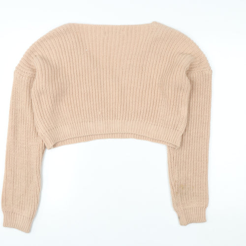 MISSPAP Women Beige Acrylic Knit Cropped Pullover Sweater Size 6