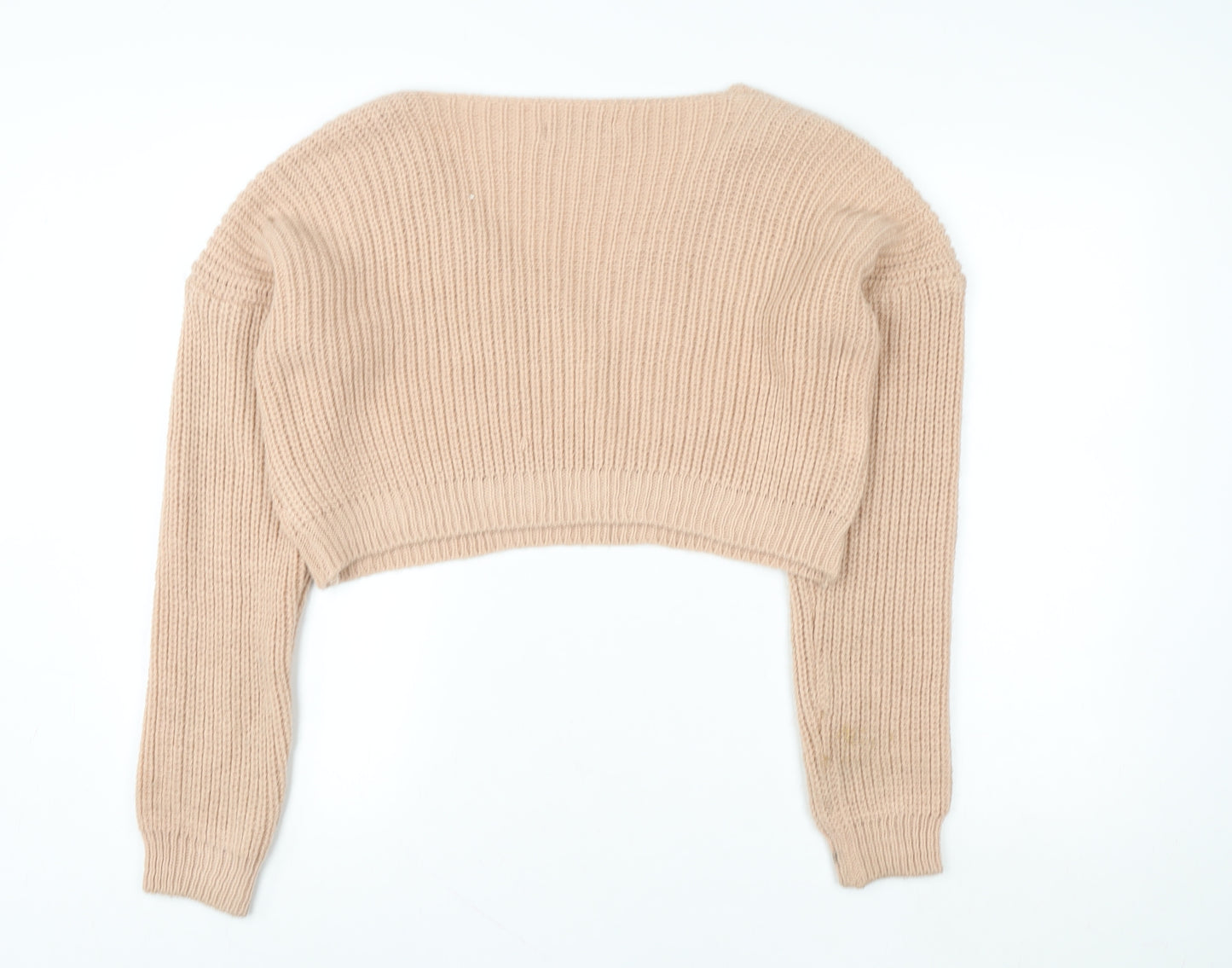MISSPAP Women Beige Acrylic Knit Cropped Pullover Sweater Size 6