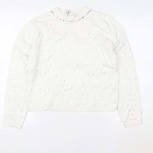Marks and Spencer Womens White Sequin Crew Neck Pullover Sweatshirt Size S