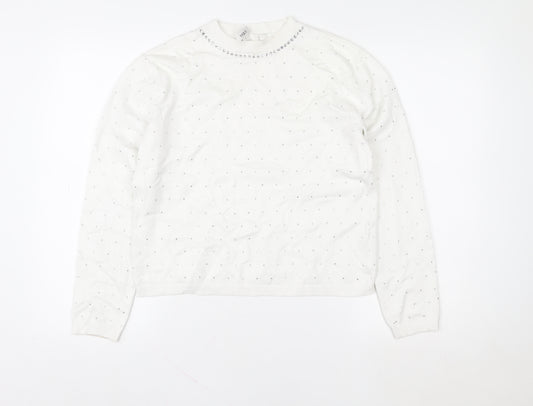 Marks and Spencer Womens White Sequin Crew Neck Pullover Sweatshirt Size S