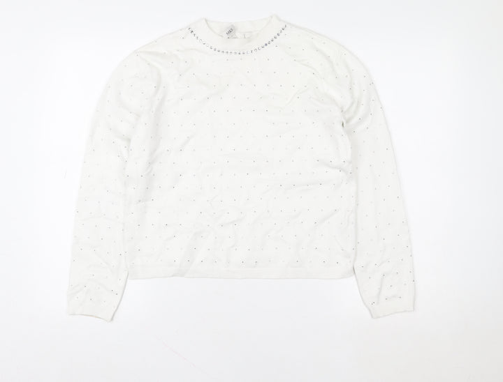 Marks and Spencer Womens White Sequin Crew Neck Pullover Sweatshirt Size S