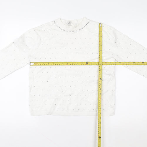 Marks and Spencer Womens White Sequin Crew Neck Pullover Sweatshirt Size S