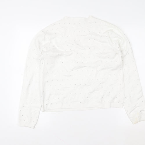 Marks and Spencer Womens White Sequin Crew Neck Pullover Sweatshirt Size S
