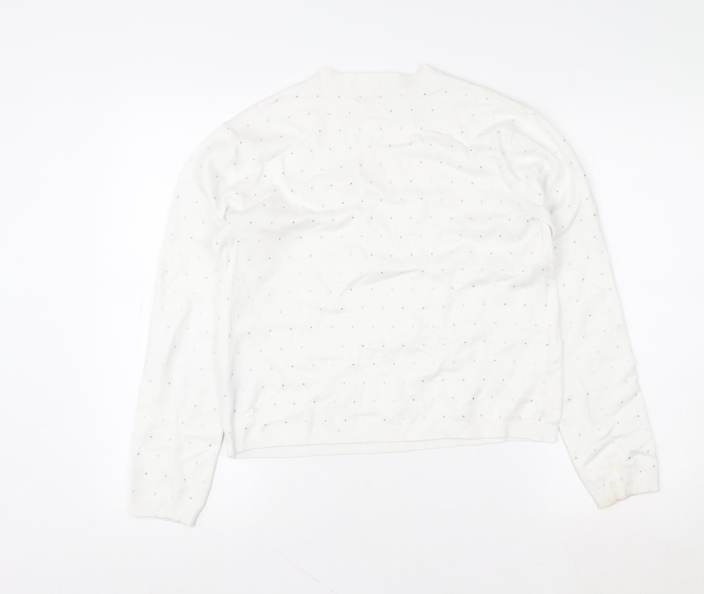 Marks and Spencer Womens White Sequin Crew Neck Pullover Sweatshirt Size S