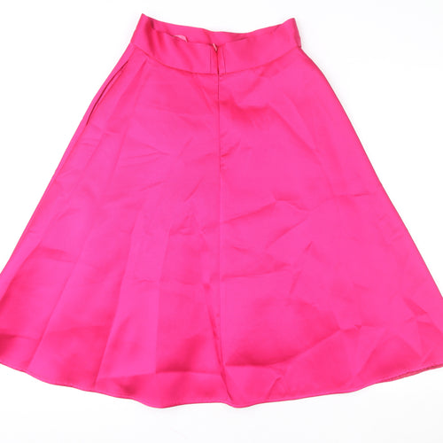 Coast Women's Pink A-Line Midi Skirt Size 10 Satin Finish
