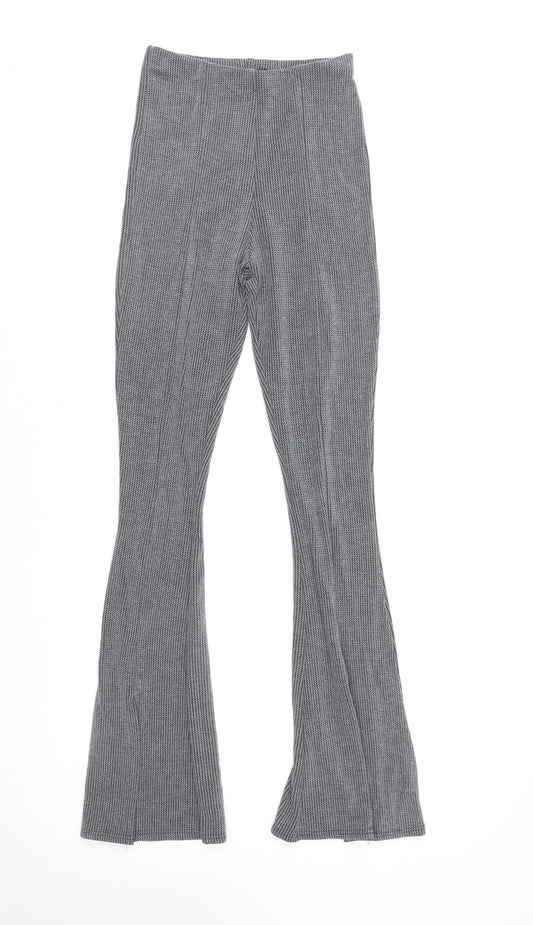 Pink Vanilla Women’s Grey Ribbed Flared Knit Stretch Trousers Size 8