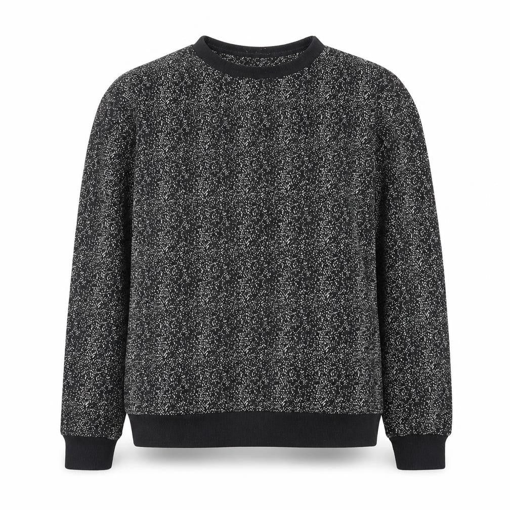 Front view of HYMN London Black & White Speckled Crew Neck Sweatshirt, size M
