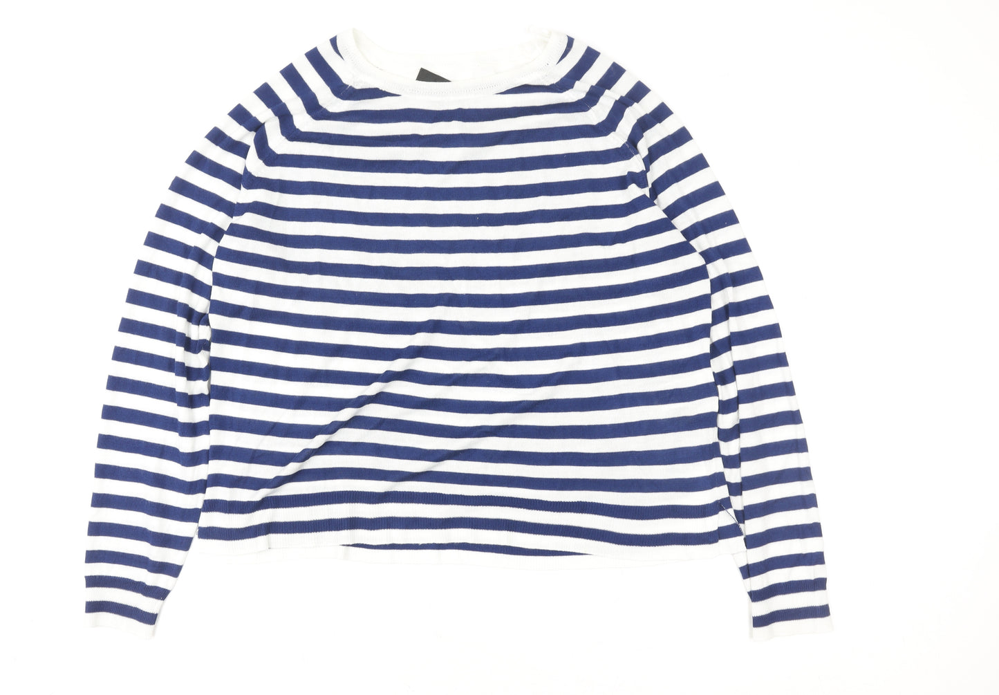 ZARA Women Blue White Striped Pullover Sweatshirt Size S Viscose Blend