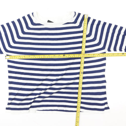 ZARA Women Blue White Striped Pullover Sweatshirt Size S Viscose Blend