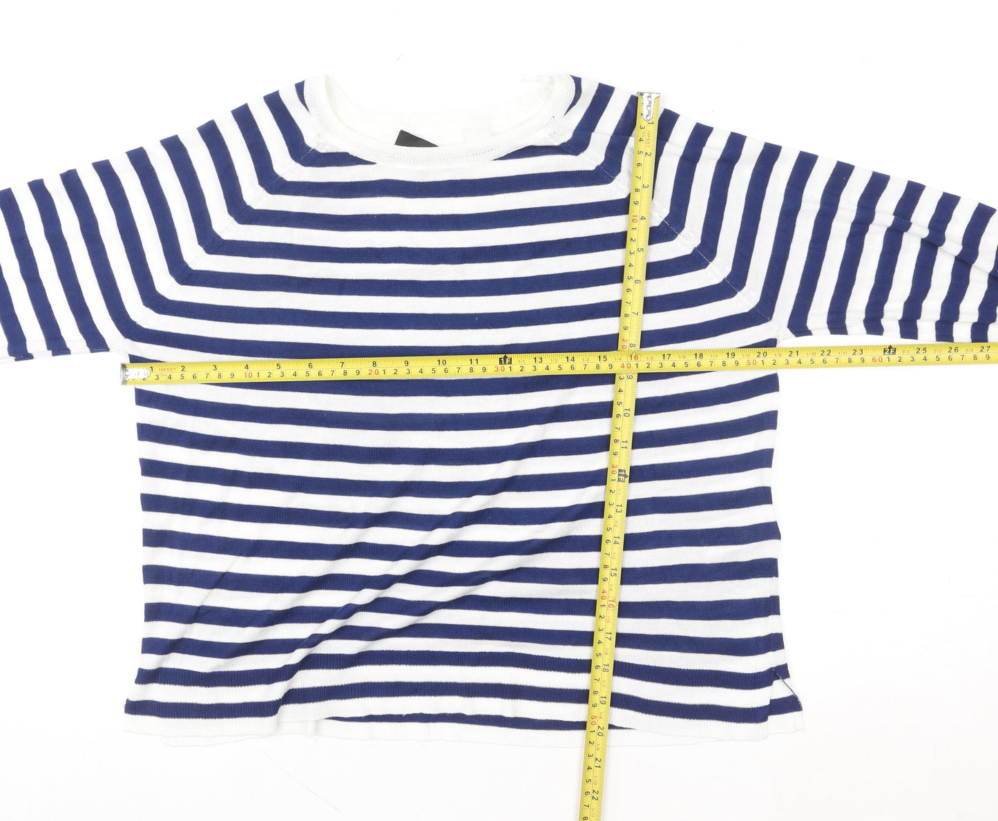 ZARA Women Blue White Striped Pullover Sweatshirt Size S Viscose Blend
