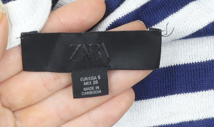 ZARA Women Blue White Striped Pullover Sweatshirt Size S Viscose Blend