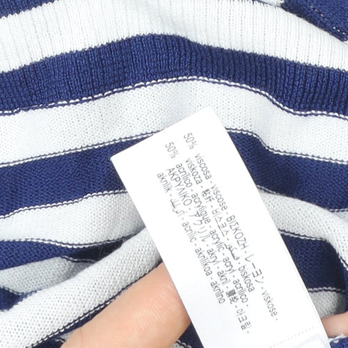 ZARA Women Blue White Striped Pullover Sweatshirt Size S Viscose Blend
