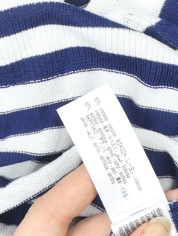 ZARA Women Blue White Striped Pullover Sweatshirt Size S Viscose Blend