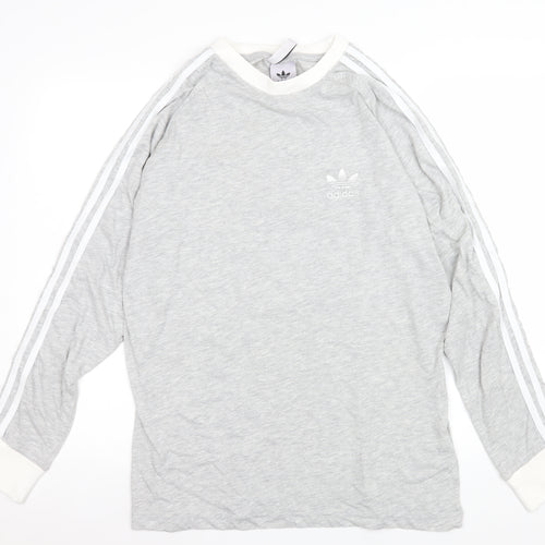Adidas Women's Grey Long Sleeve Cotton Crew Neck T-Shirt Size L