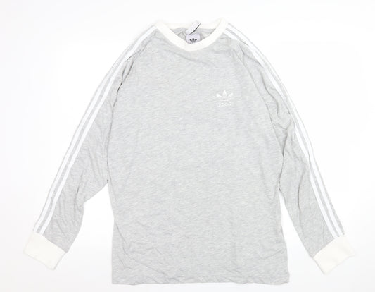 Adidas Women's Grey Long Sleeve Cotton Crew Neck T-Shirt Size L
