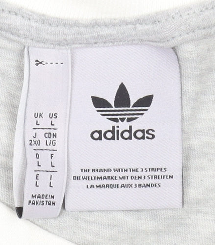 Adidas Women's Grey Long Sleeve Cotton Crew Neck T-Shirt Size L