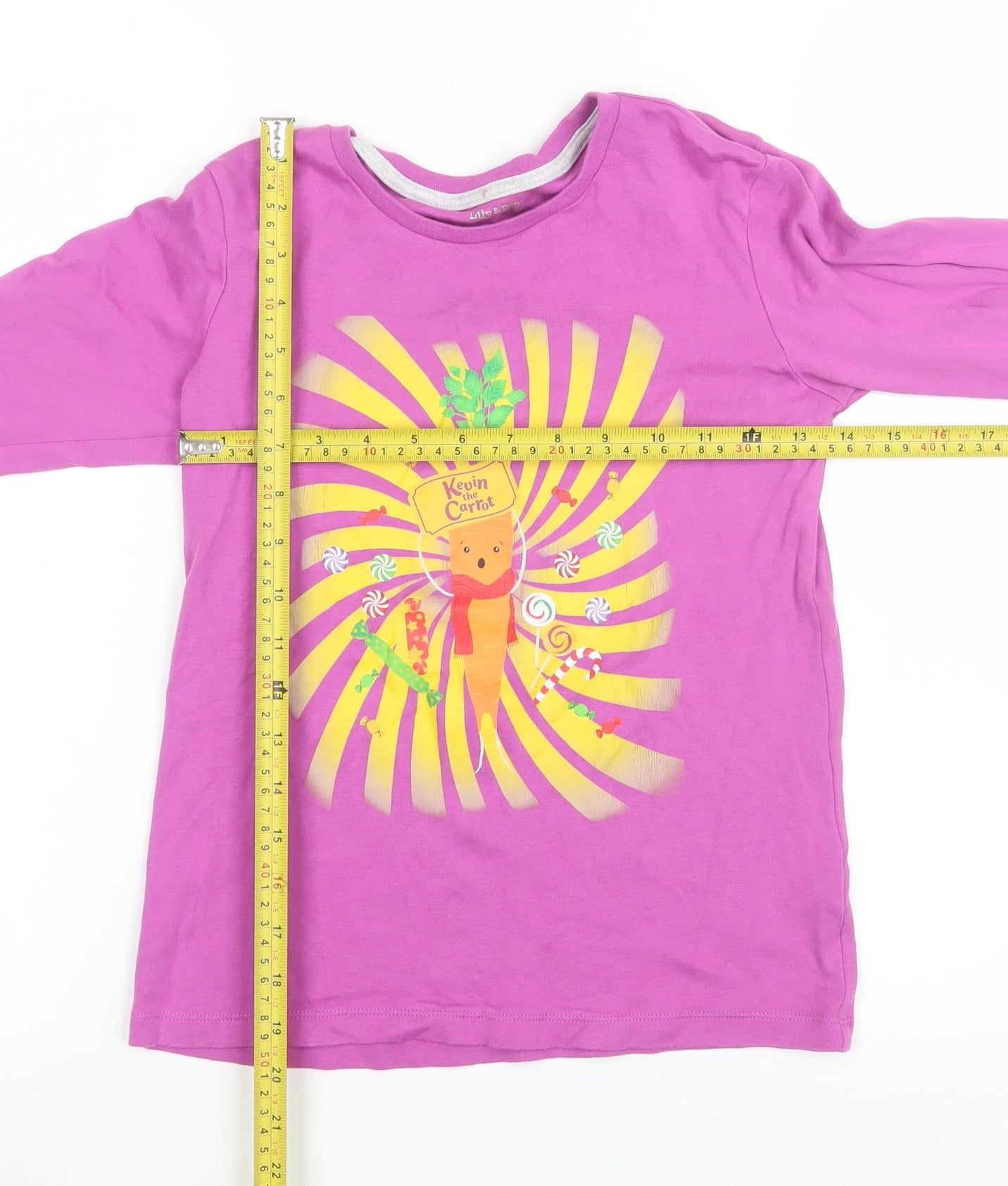 Lily & Dan Girls Pink Kevin the Carrot Long Sleeve Cotton T-Shirt 9-10 Years