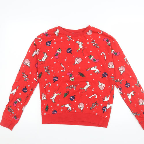 H&M Girls Red Christmas Unicorn Graphic Long Sleeve Pyjama Top XS