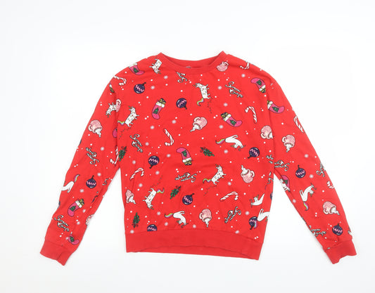 H&M Girls Red Christmas Unicorn Graphic Long Sleeve Pyjama Top XS
