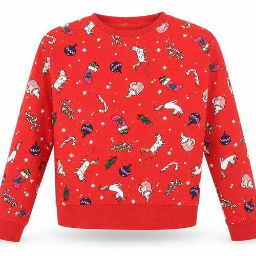 H&M Girls Red Christmas Unicorn Graphic Long Sleeve Pyjama Top XS