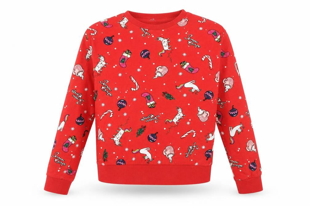 H&M Girls Red Christmas Unicorn Graphic Long Sleeve Pyjama Top XS