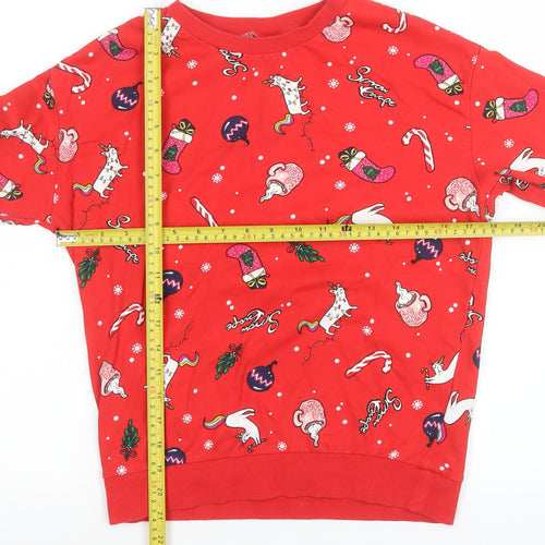 H&M Girls Red Christmas Unicorn Graphic Long Sleeve Pyjama Top XS