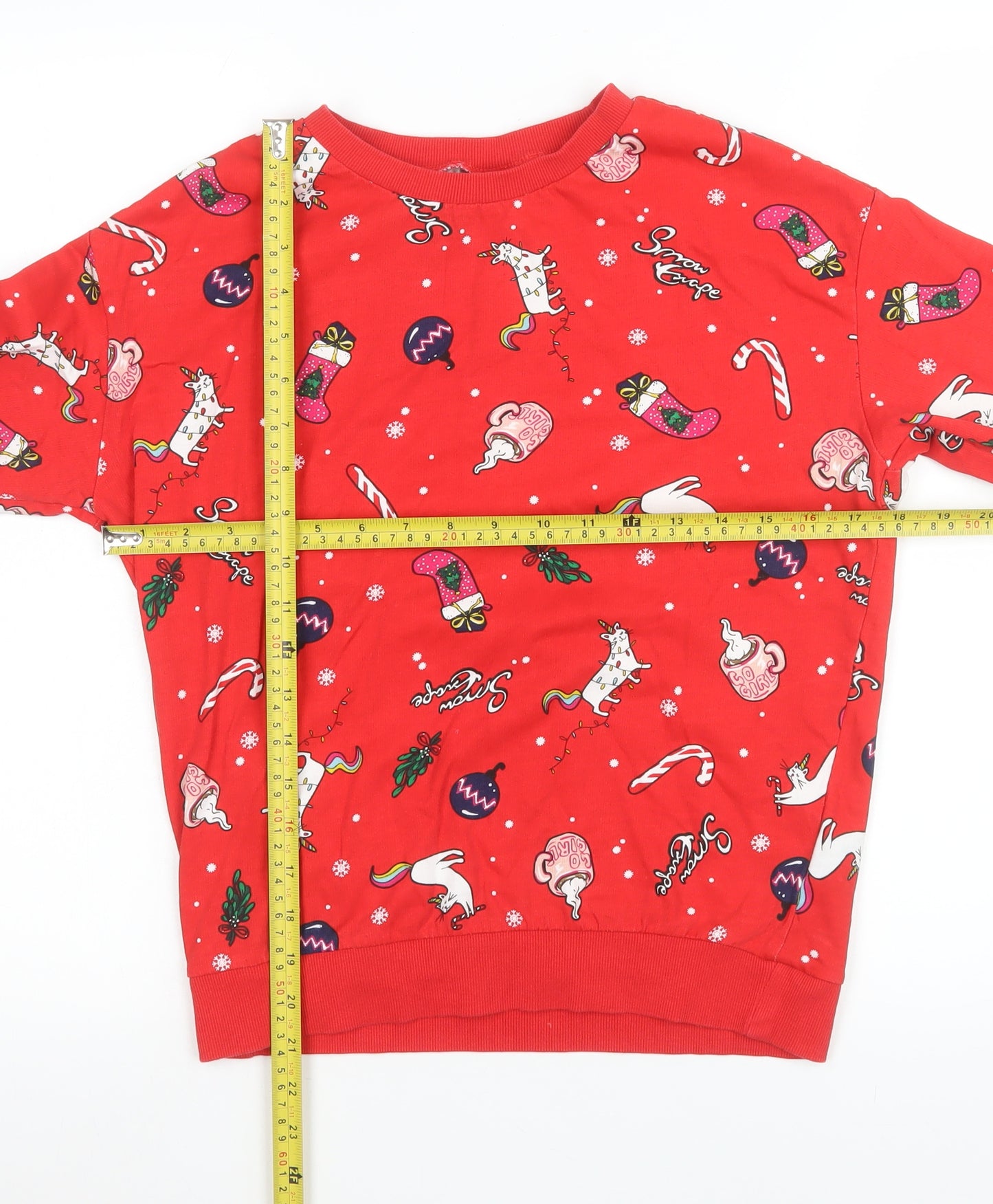 H&M Girls Red Christmas Unicorn Graphic Long Sleeve Pyjama Top XS