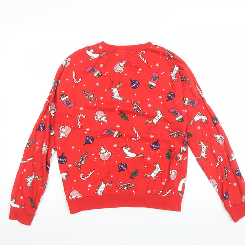 H&M Girls Red Christmas Unicorn Graphic Long Sleeve Pyjama Top XS
