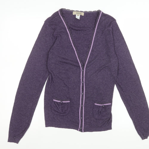 Kew Women’s Purple Knit Button Jacket L Long Sleeve Casual
