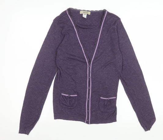 Kew Women’s Purple Knit Button Jacket L Long Sleeve Casual