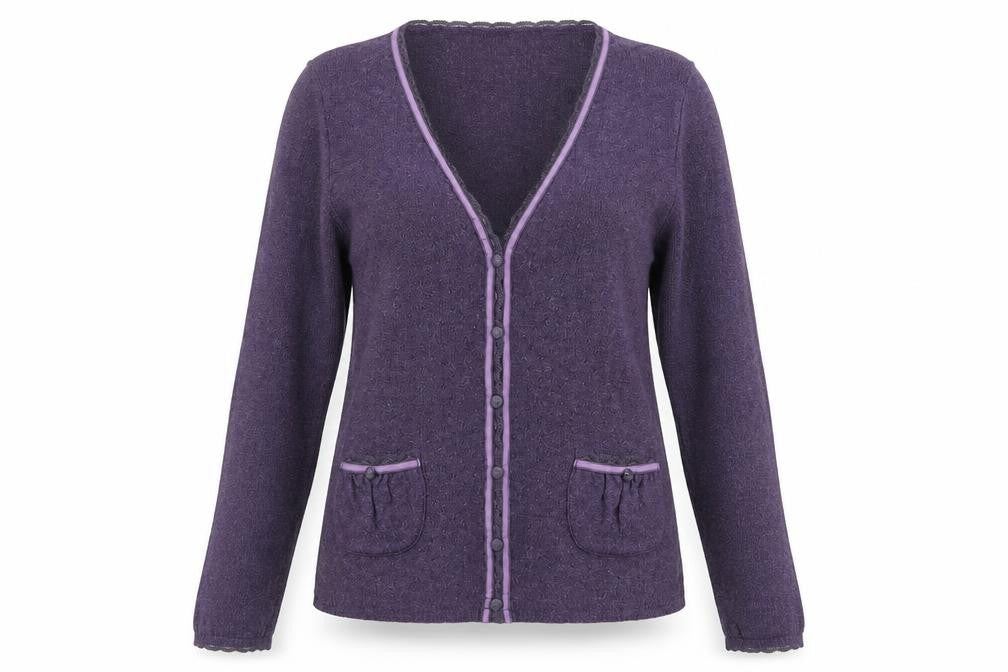 Kew Women’s Purple Knit Button Jacket L Long Sleeve Casual