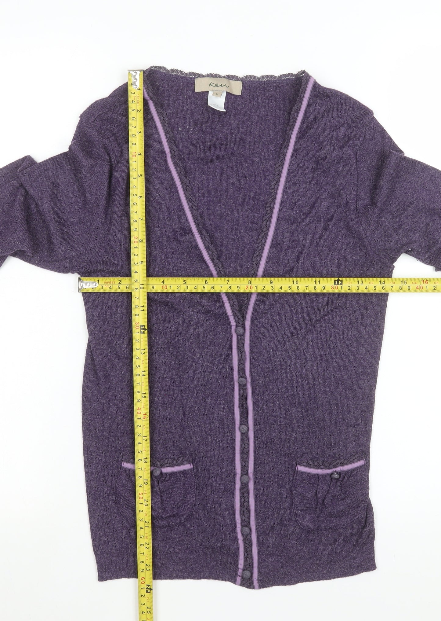Kew Women’s Purple Knit Button Jacket L Long Sleeve Casual