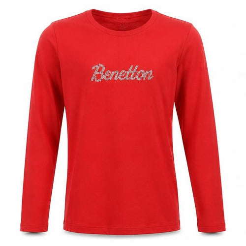 United Colors of Benetton Girls Red Long Sleeve Logo Cotton T-Shirt 11-12 Years