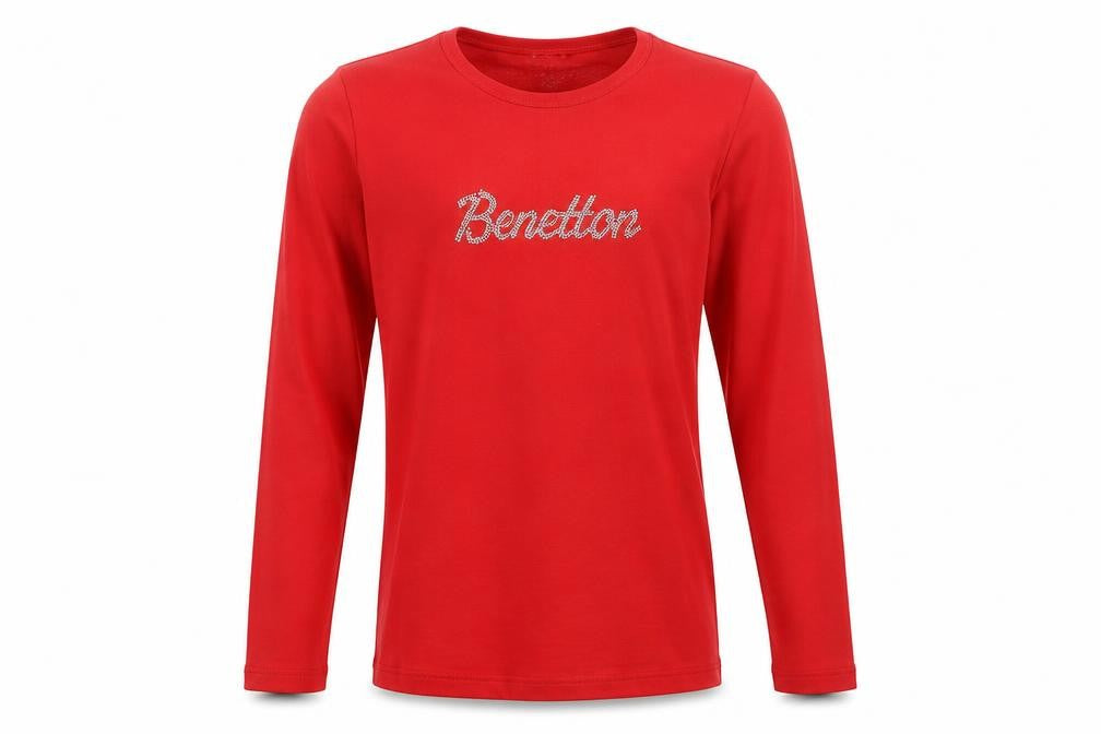 United Colors of Benetton Girls Red Long Sleeve Logo Cotton T-Shirt 11-12 Years