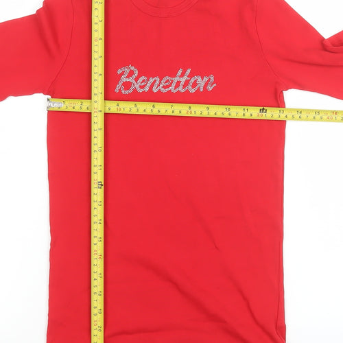 United Colors of Benetton Girls Red Long Sleeve Logo Cotton T-Shirt 11-12 Years