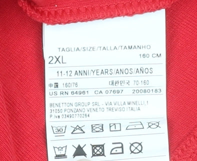 United Colors of Benetton Girls Red Long Sleeve Logo Cotton T-Shirt 11-12 Years