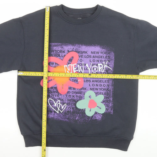 ZARA Girls Black Graphic New York Sweatshirt 13-14 Years Cotton Blend