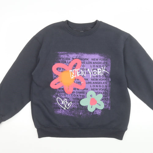 ZARA Girls Black Graphic New York Sweatshirt 13-14 Years Cotton Blend