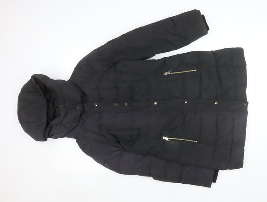 ZARA Women's Black XS Long Hooded Puffer Jacket Winter Coat