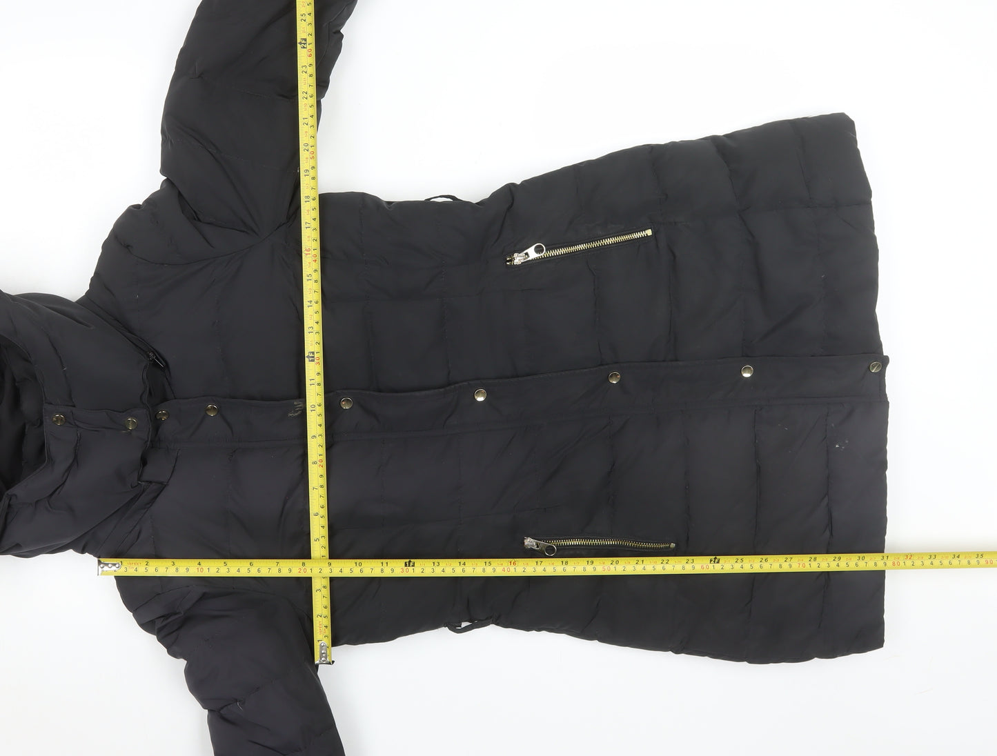 ZARA Women's Black XS Long Hooded Puffer Jacket Winter Coat