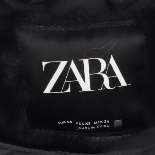 ZARA Women's Black XS Long Hooded Puffer Jacket Winter Coat