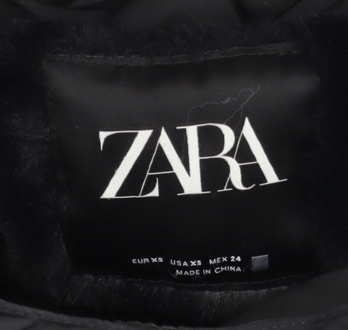 ZARA Women's Black XS Long Hooded Puffer Jacket Winter Coat