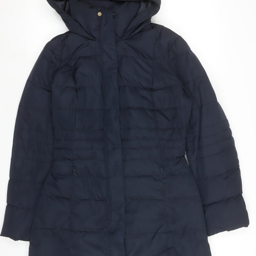 Monsoon Women's Blue Long Hooded Belted Puffer Coat Size S