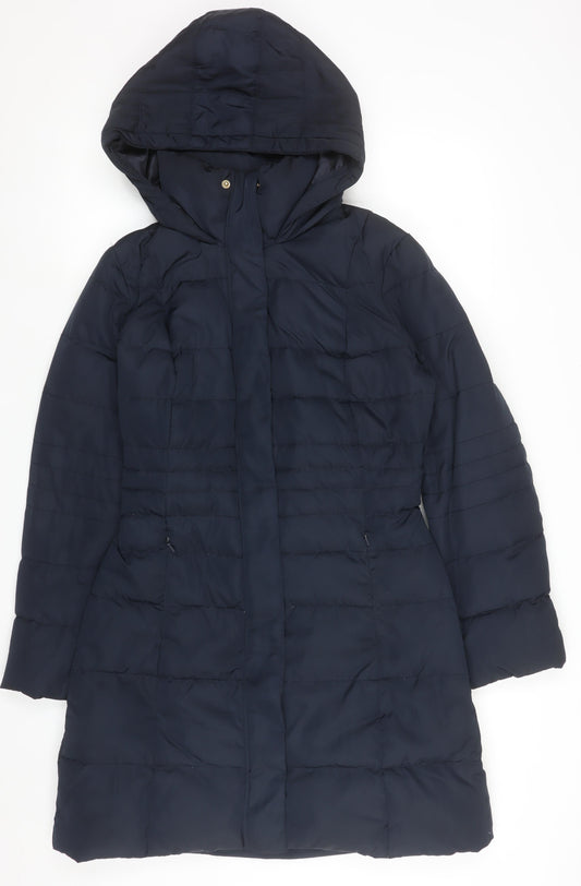 Monsoon Women's Blue Long Hooded Belted Puffer Coat Size S