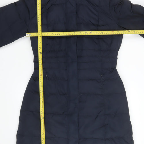 Monsoon Women's Blue Long Hooded Belted Puffer Coat Size S