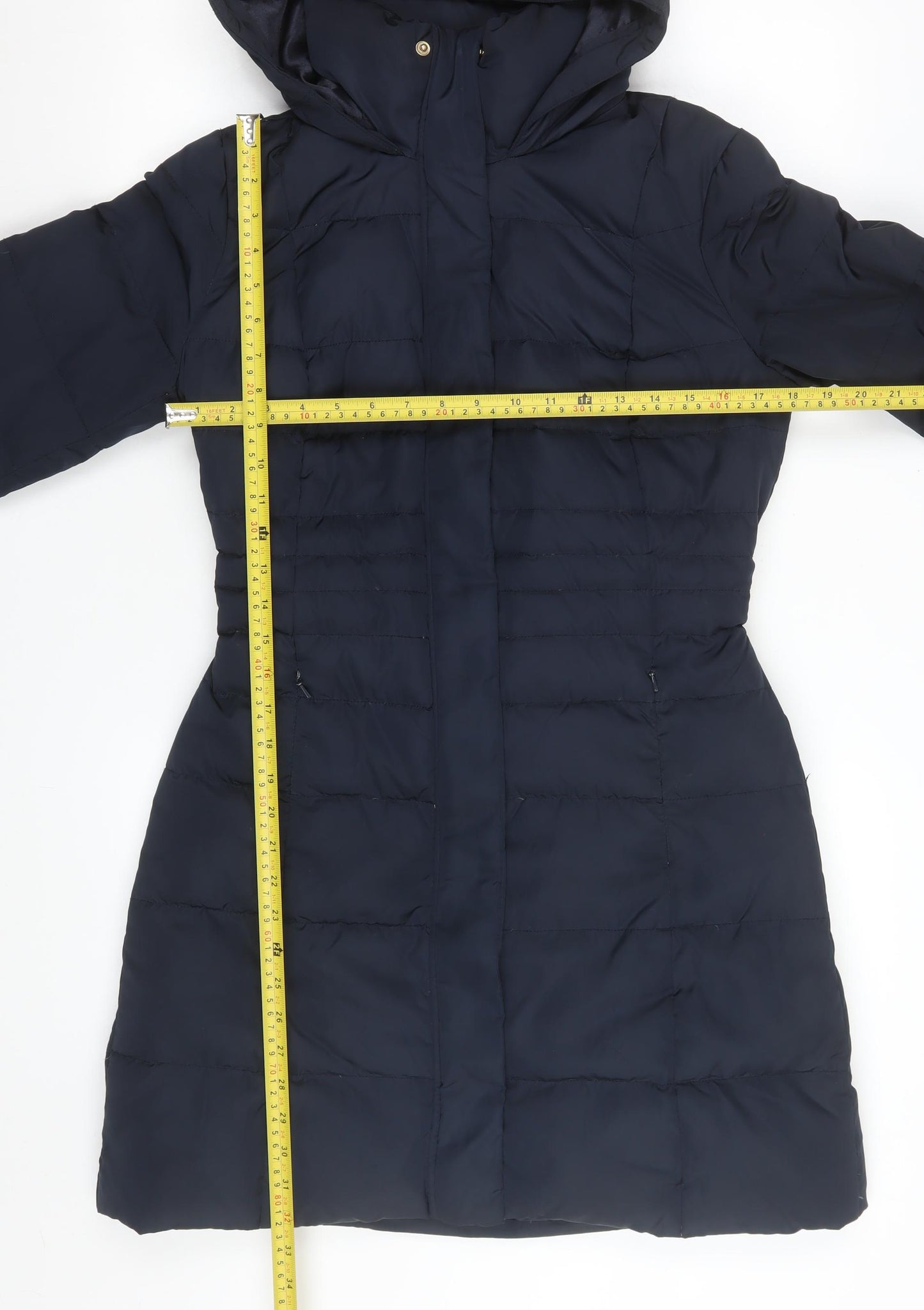 Monsoon Women's Blue Long Hooded Belted Puffer Coat Size S