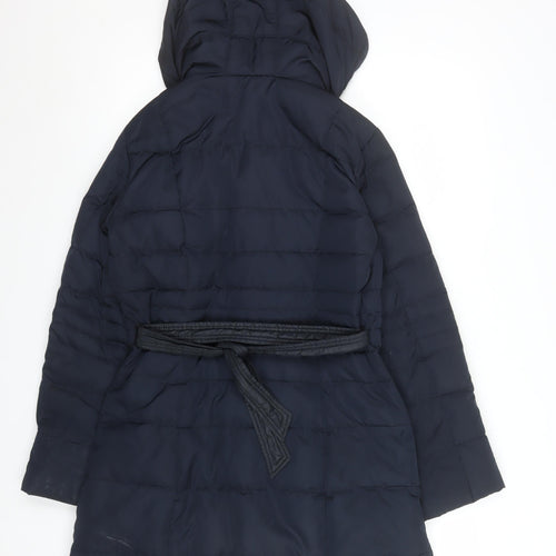 Monsoon Women's Blue Long Hooded Belted Puffer Coat Size S