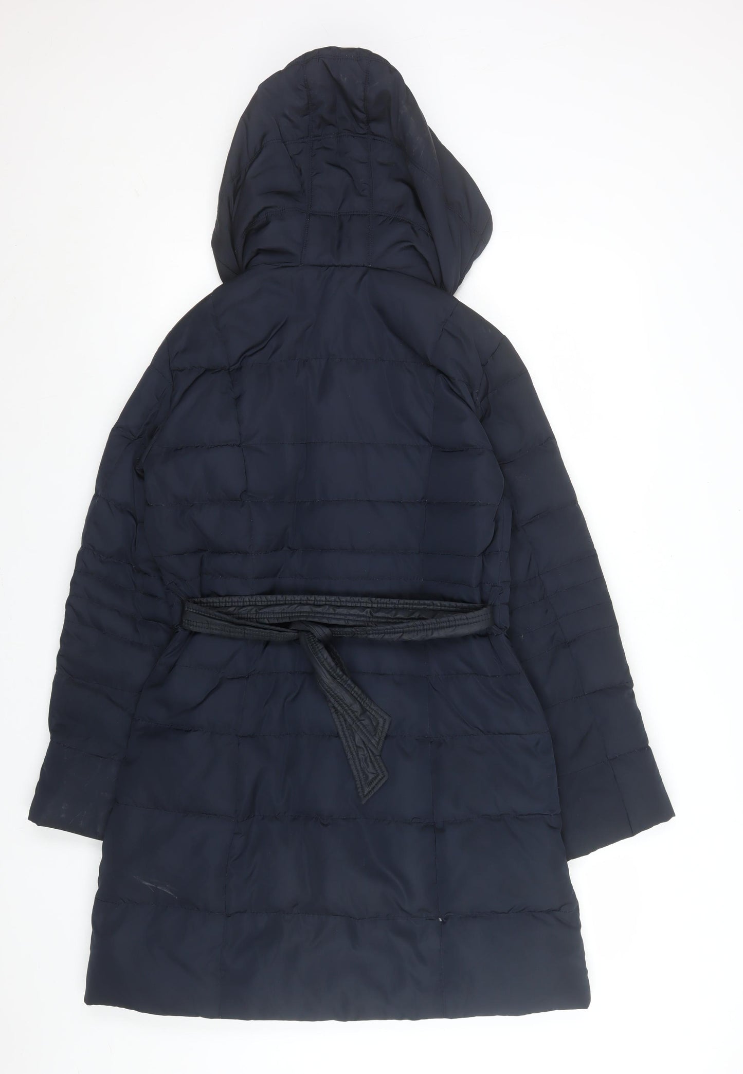 Monsoon Women's Blue Long Hooded Belted Puffer Coat Size S