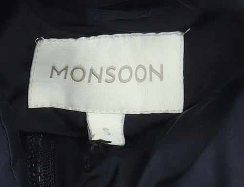 Monsoon Women's Blue Long Hooded Belted Puffer Coat Size S