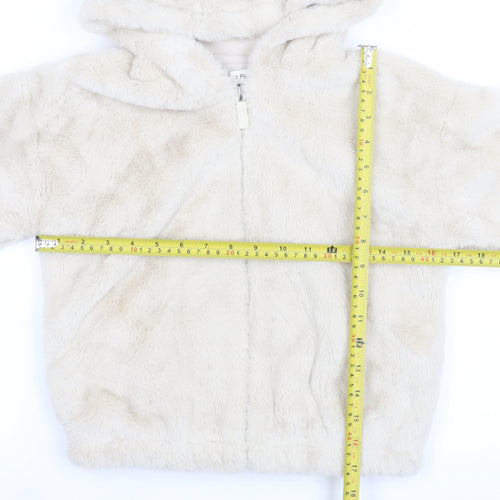F&F Girls Beige Faux Fur Hooded Zip Jacket 7-8 Years